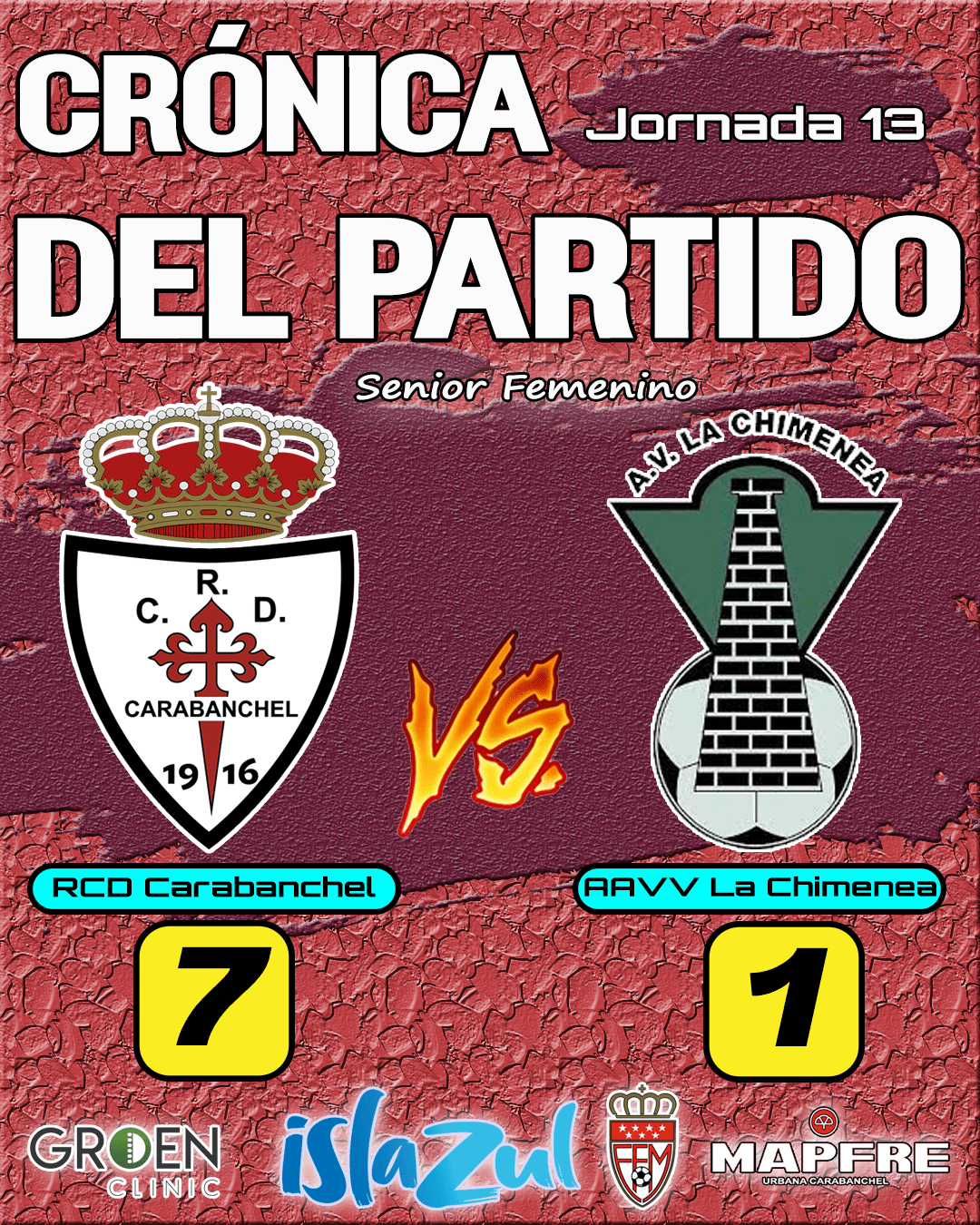Cartel RESULTADO de Partido Femenino vs La Chimenea