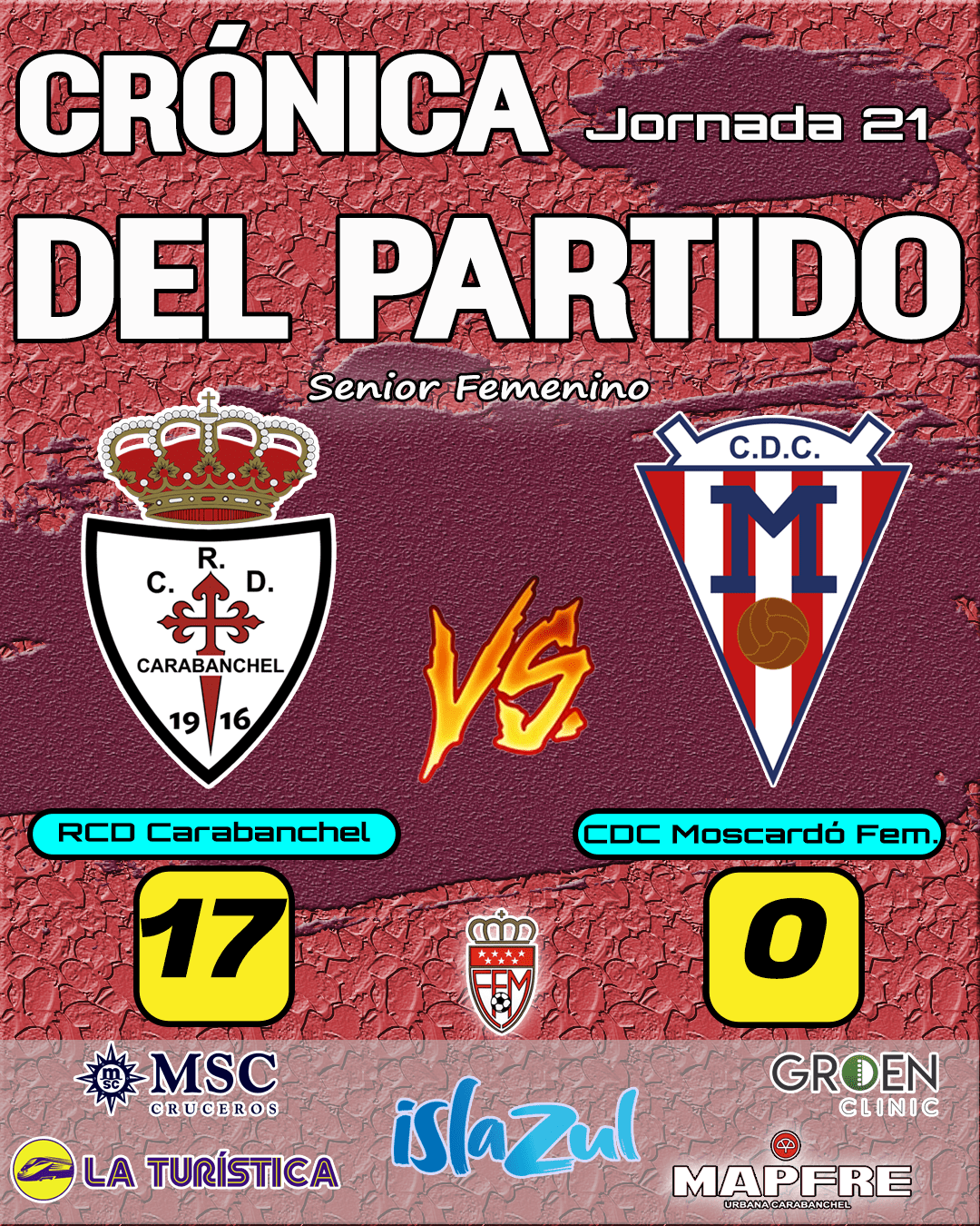 Cartel RESULTADO de Partido FemeninoNUEVO vs Moscardo min