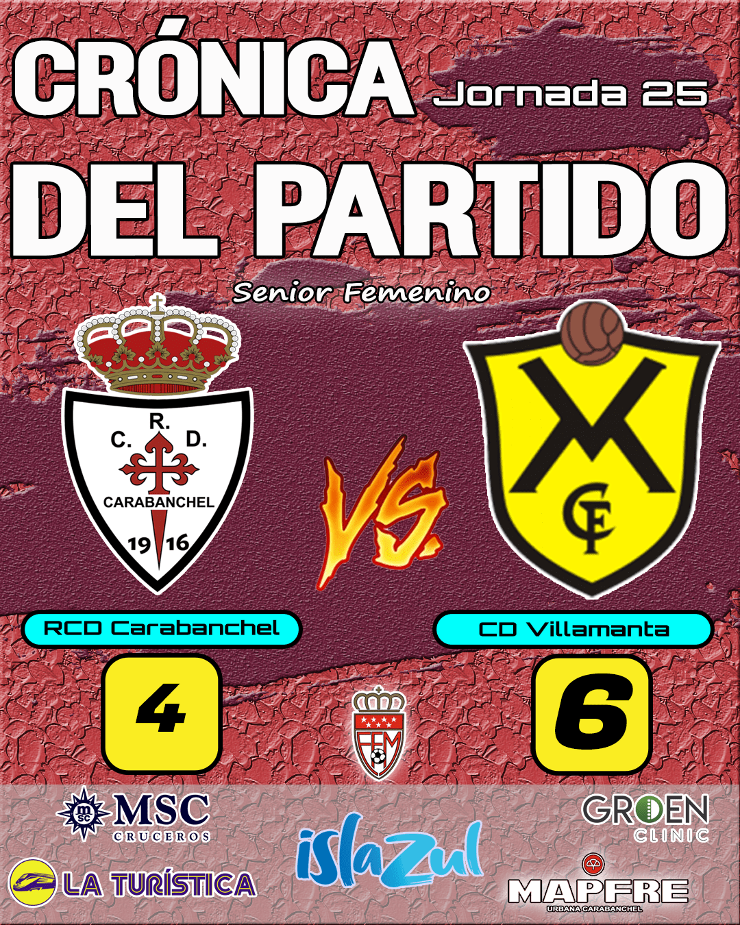 Cartel RESULTADO de Partido FemeninoNUEVO VS vILLAMANTA min
